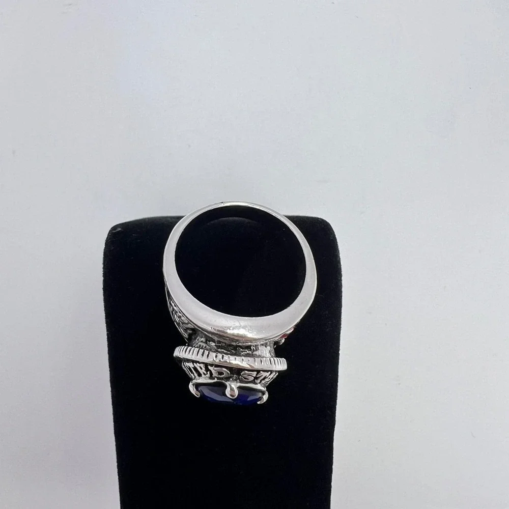 US Navy Ring Mens Size 10 Silver Tone Blue Stone Military American Patriotic